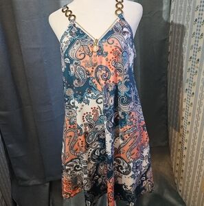 ETCYY Pink and Blue V-Neck Sleeveless Mini Sundress Size.Medium - NWT